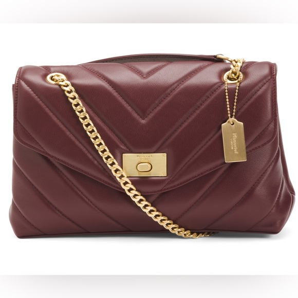 NWT MONCRIEF LONDON Cathryn Bordeaux Leather Flap Over Quilted Tote - Picture 4 of 9